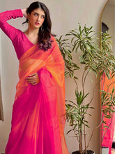 Aurora Pink Ombré Saree with Stitched Blouse (set of 2)